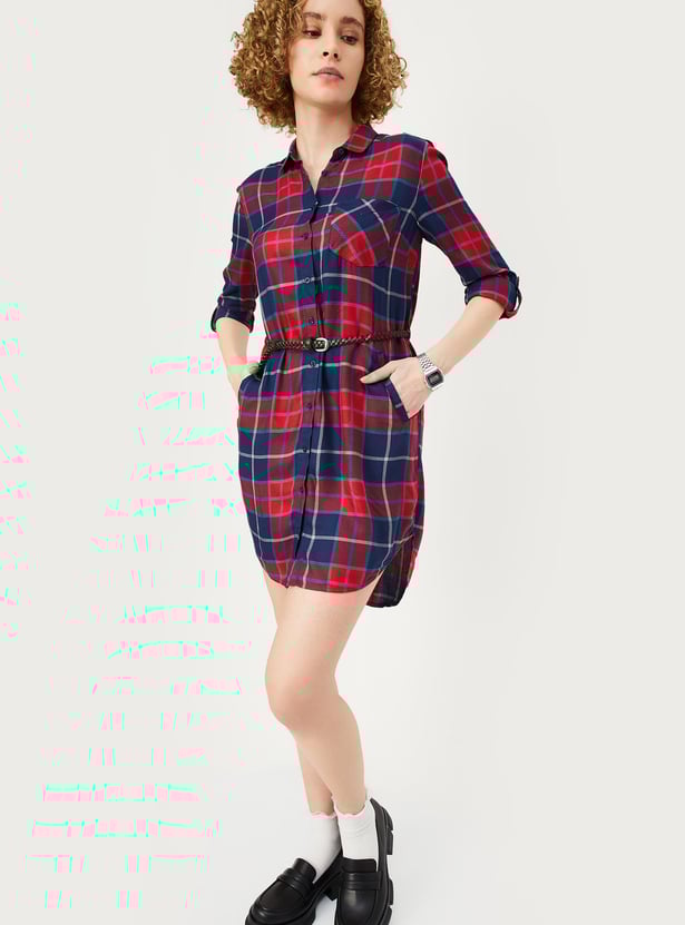 Women Checked Belted Tunic
