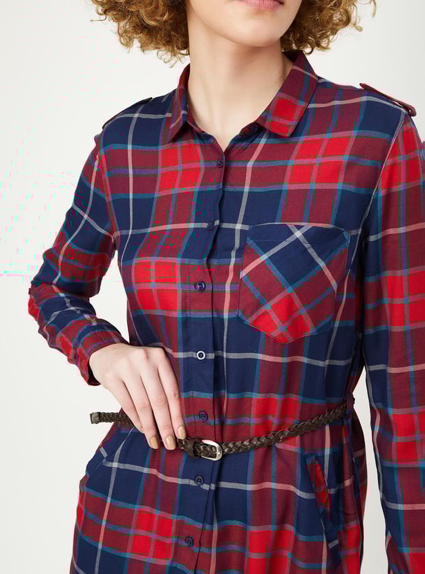 Women Checked Belted Tunic