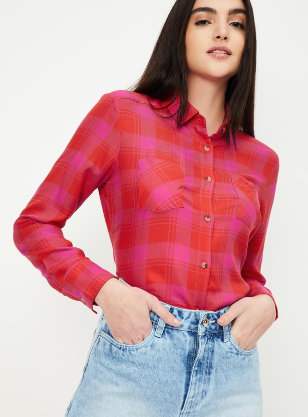 Women Checked Yarn Dyed Shirt