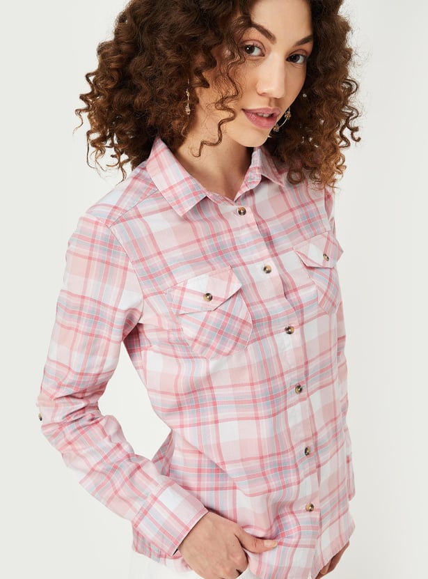 Women Tartan Checked Yarn Dyed Shirt