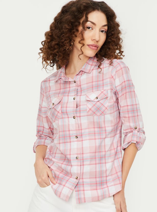 Women Tartan Checked Yarn Dyed Shirt