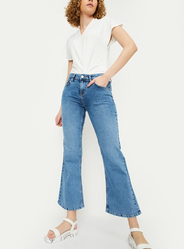 Women Washed Kick Flare Jeans