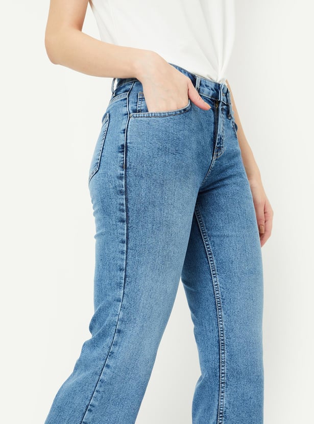 Women Washed Kick Flare Jeans