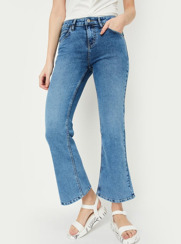 Women Washed Kick Flare Jeans