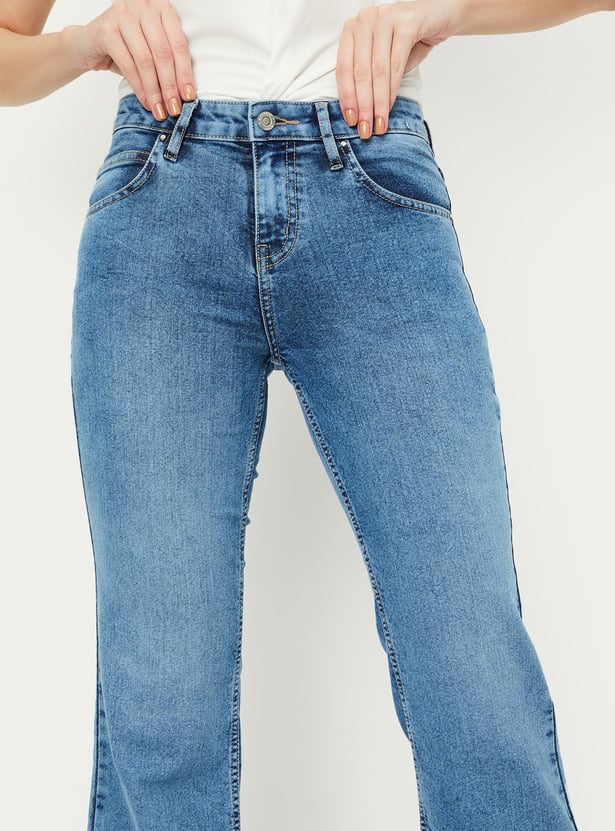 Women Washed Kick Flare Jeans