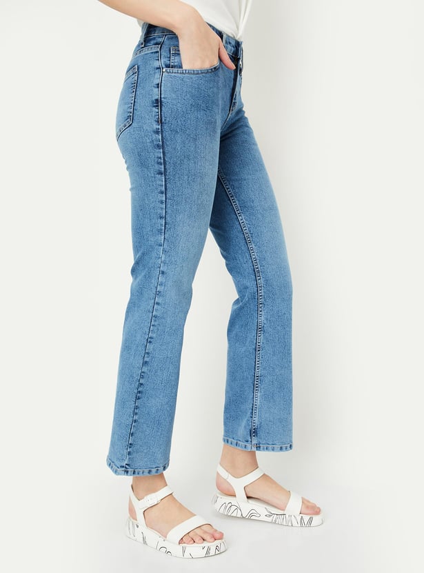 Women Washed Kick Flare Jeans