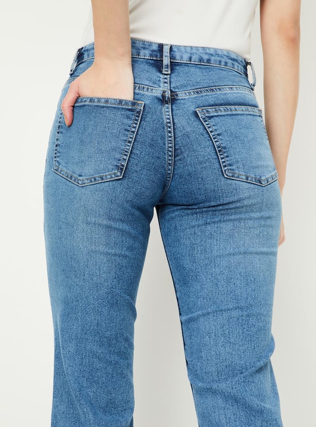 Women Washed Kick Flare Jeans