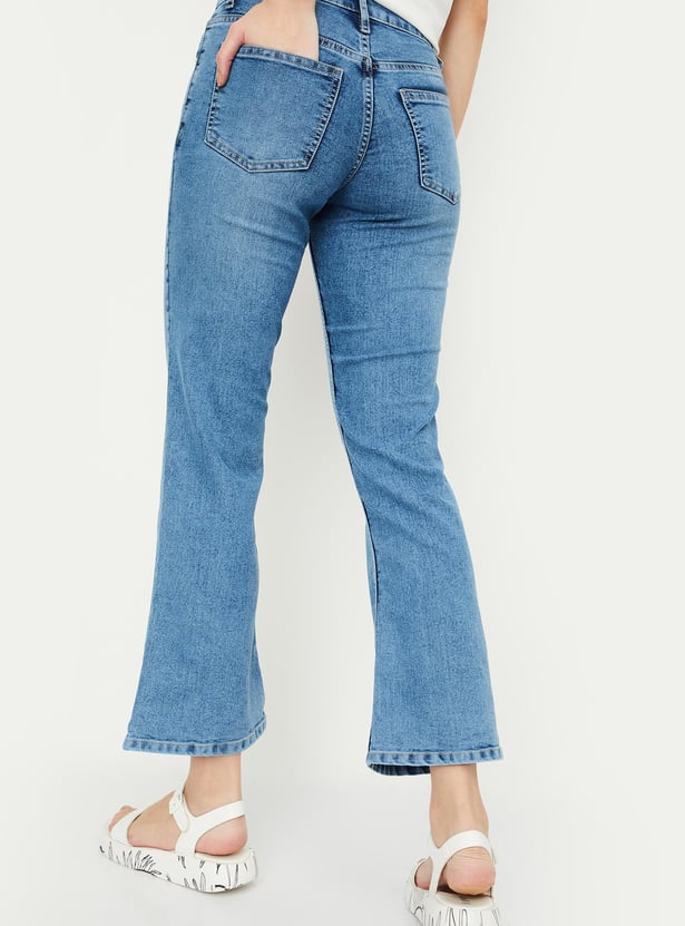 Women Washed Kick Flare Jeans