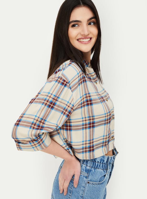 Women Checked Cropped Shirt