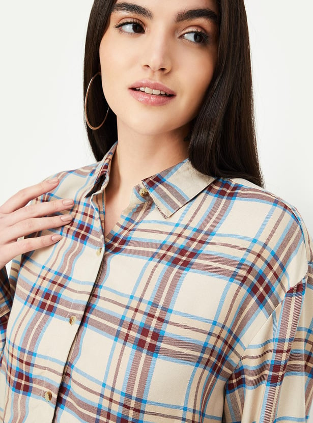 Women Checked Cropped Shirt