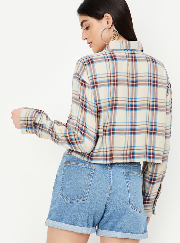 Women Checked Cropped Shirt