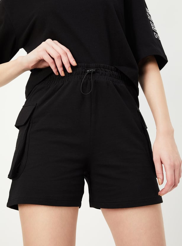 Women Solid Sports Cargo Shorts