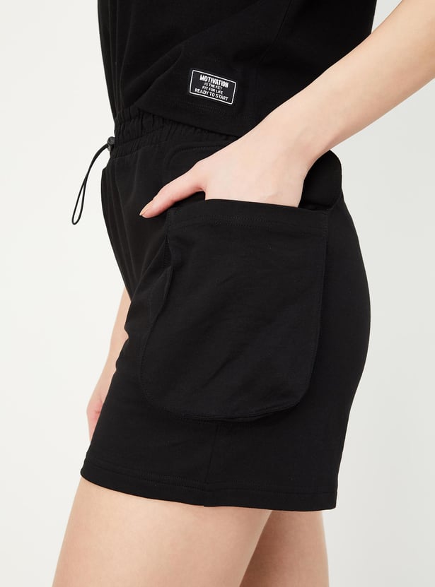 Women Solid Sports Cargo Shorts