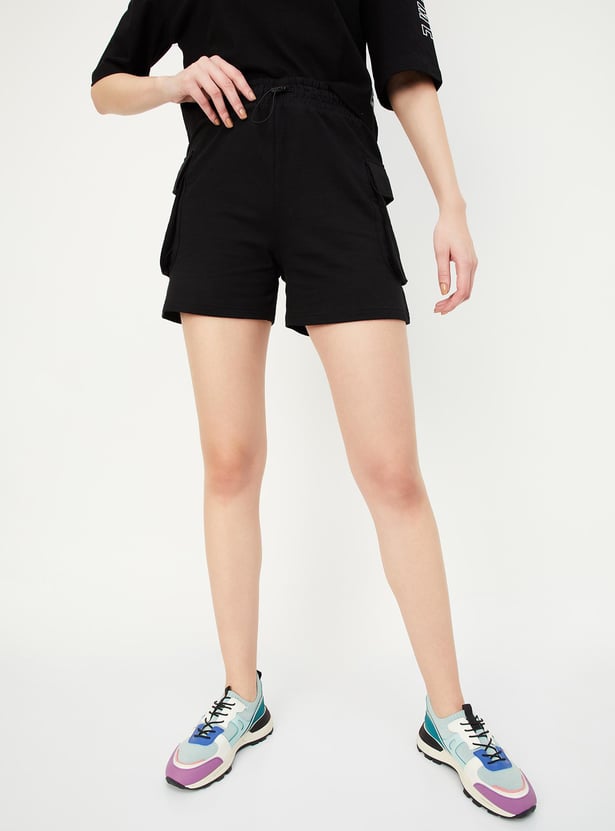 Women Solid Sports Cargo Shorts