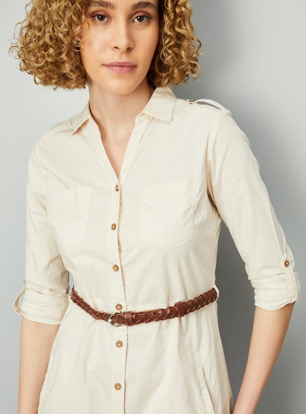 Women Solid Belted Tunic