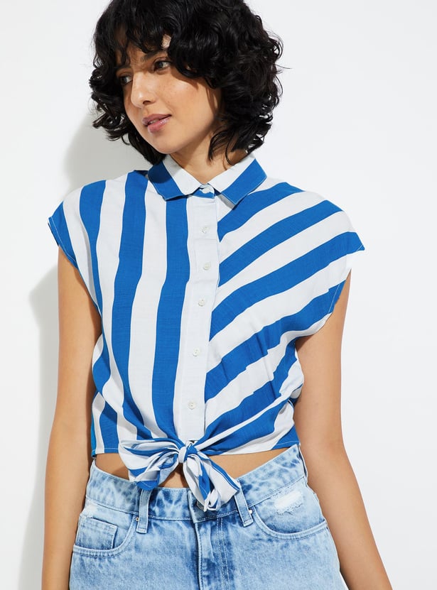 URB_N Women Striped Tie-Up Blouse