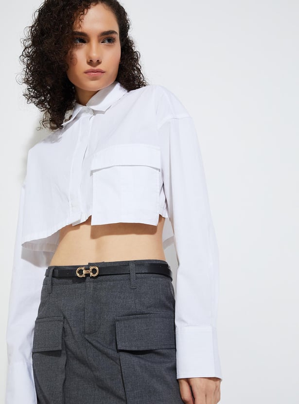 URB_N Women Solid Crop Shirt