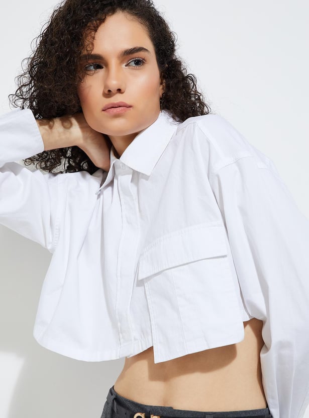 Buy URB_N Women Solid Crop Shirt Online at just Rs. 699.0 - 1000013737850 Max Fashion