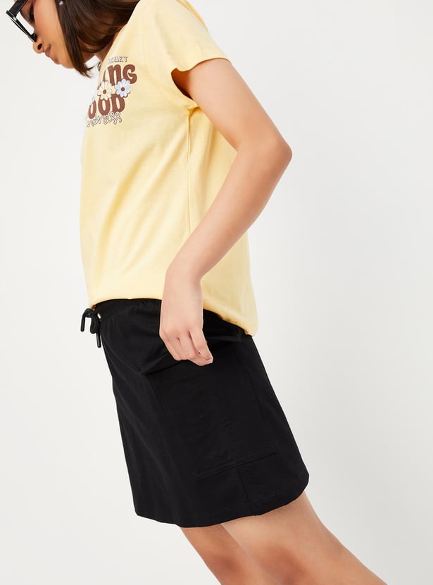 Girls Solid Mini Skirt with Cargo Pockets