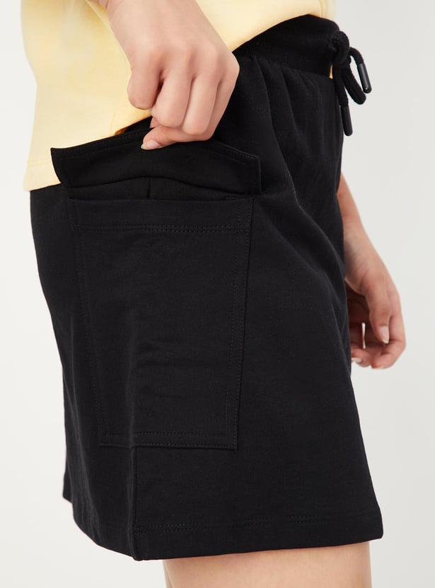 Girls Solid Mini Skirt with Cargo Pockets