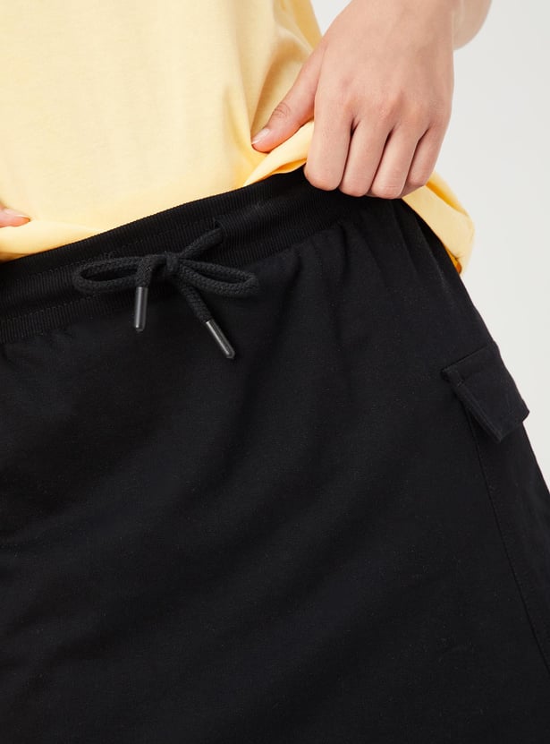 Girls Solid Mini Skirt with Cargo Pockets