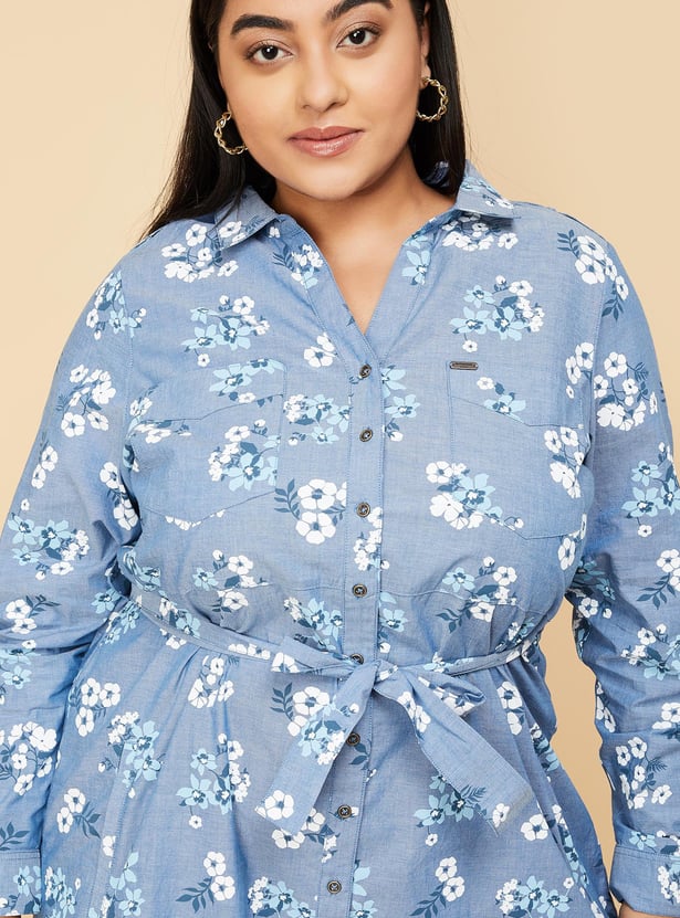 Women Floral Printed Shirt Dress