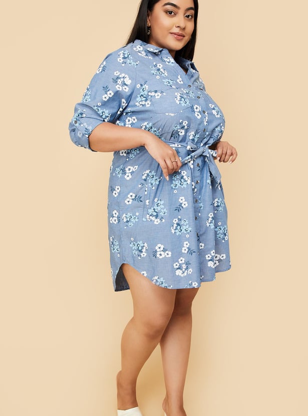 Women Floral Printed Shirt Dress