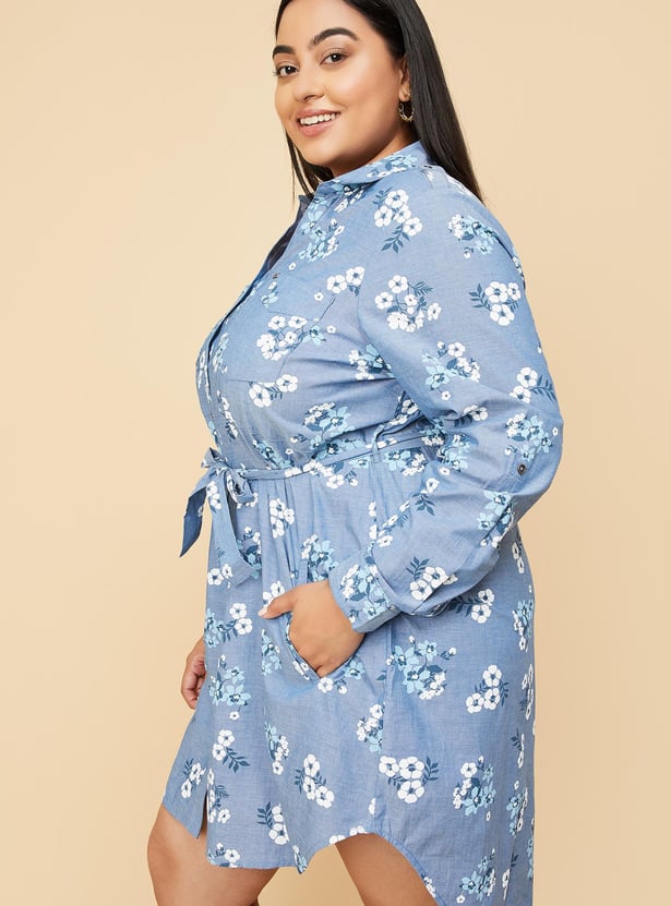 Women Floral Printed Shirt Dress