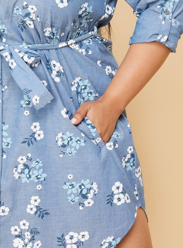 Women Floral Printed Shirt Dress