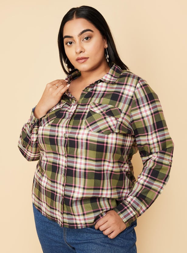 Women Tartan Checked Yarn Dyed Shirt