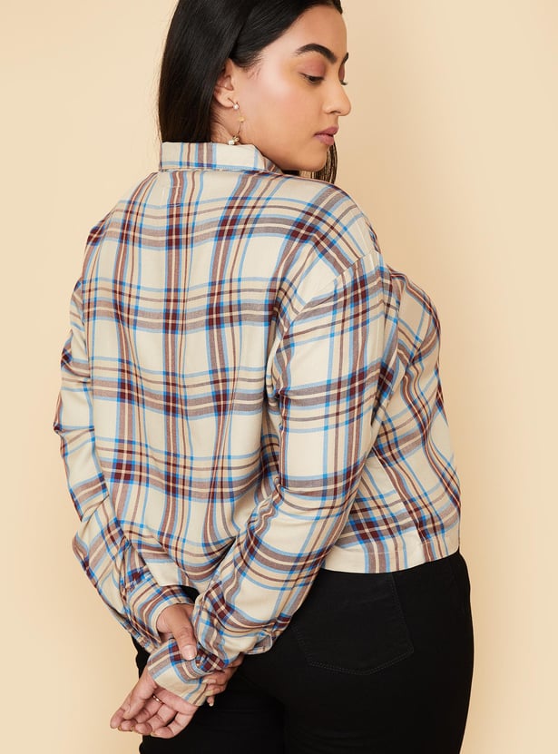 Women Checked Yarn Dyed Cropped Shirt