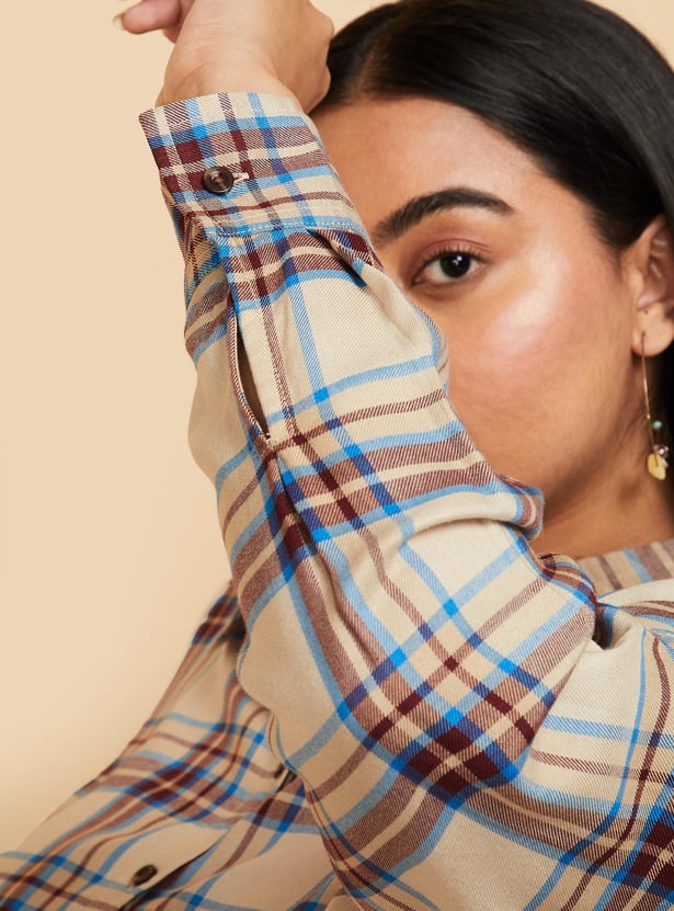 Women Checked Yarn Dyed Cropped Shirt