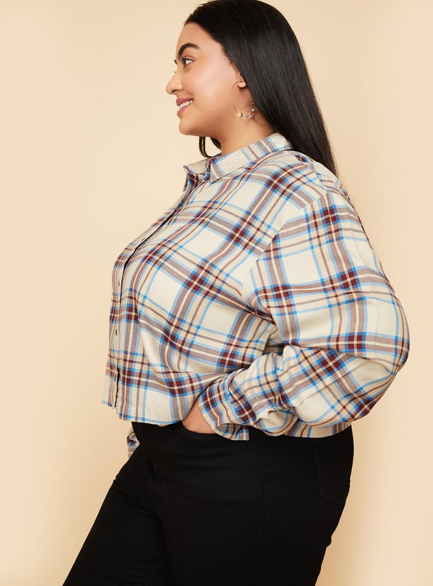 Women Checked Yarn Dyed Cropped Shirt