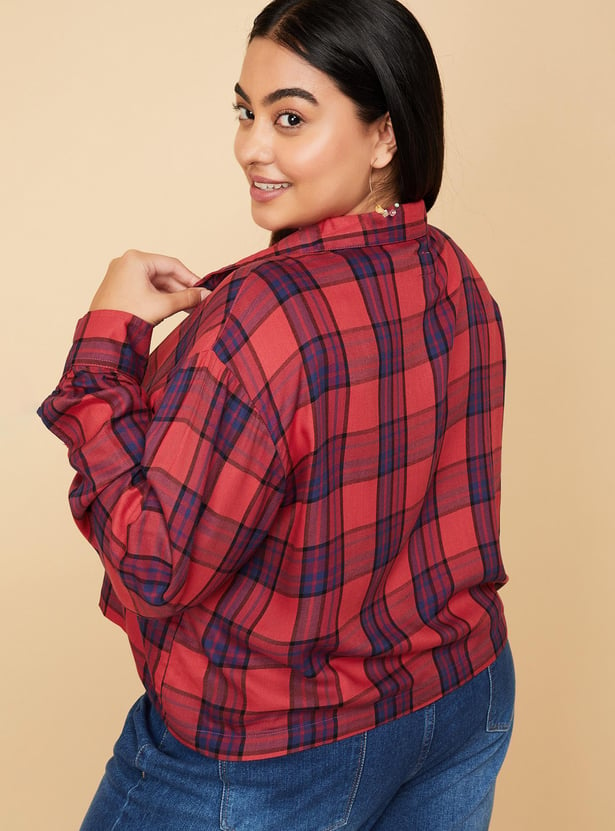 Women Checked Yarn Dyed Cropped Shirt