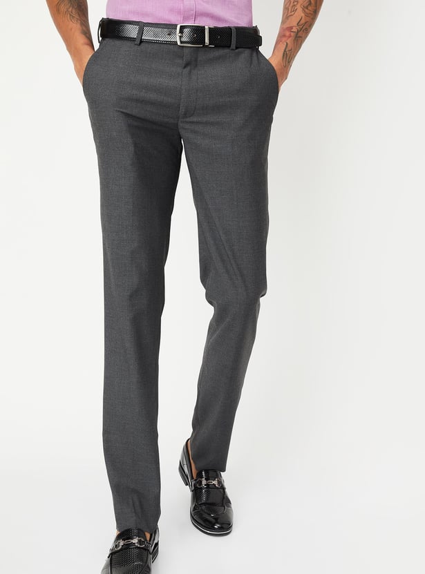 Men Slim Fit Solid Formal Trousers