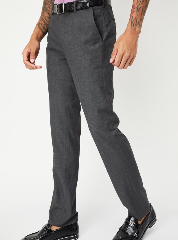 Men Slim Fit Solid Formal Trousers