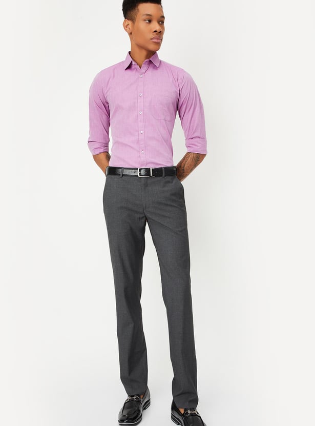 Men Slim Fit Solid Formal Trousers