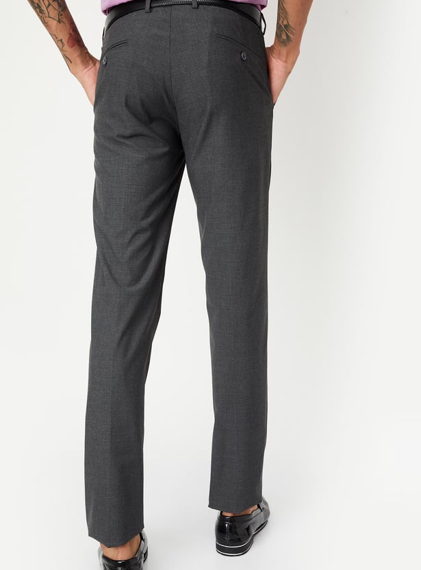 Men Slim Fit Solid Formal Trousers