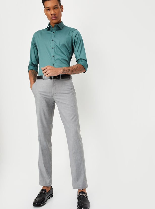 Men Slim Fit Solid Formal Trousers