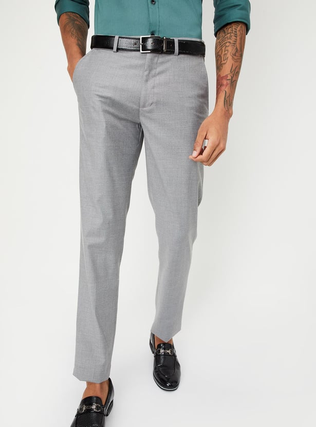 Men Slim Fit Solid Formal Trousers