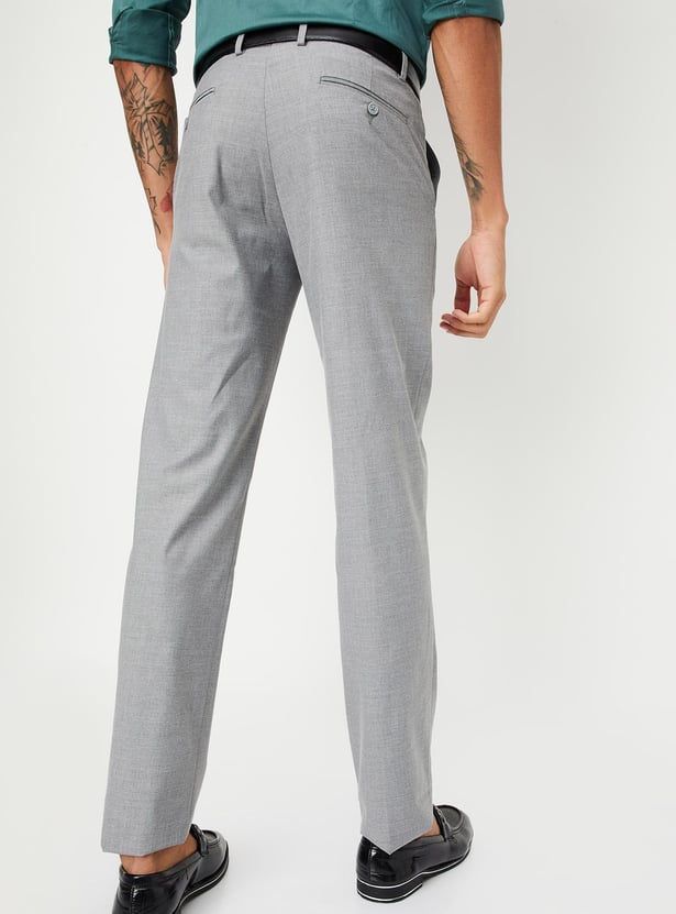 Men Slim Fit Solid Formal Trousers