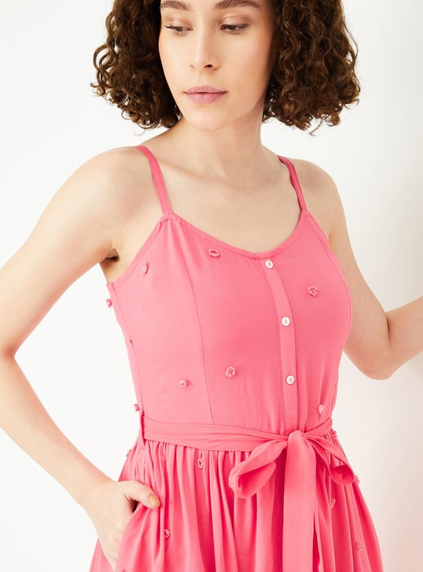 Women 3D Floral Applique Midi Dress