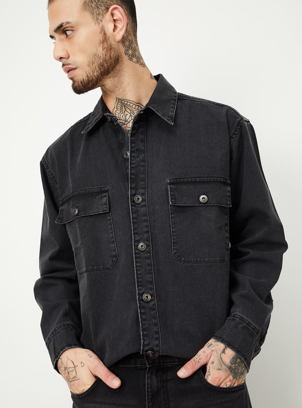 Men Washed Denim Shacket