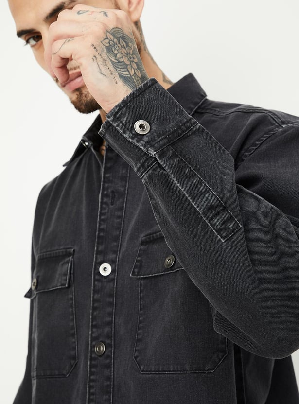 Men Washed Denim Shacket