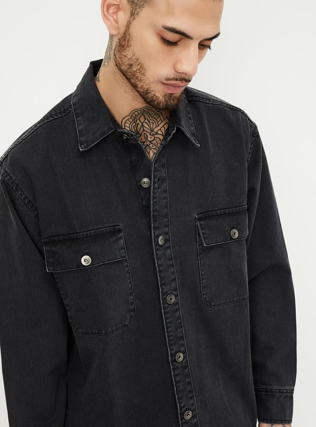 Men Washed Denim Shacket