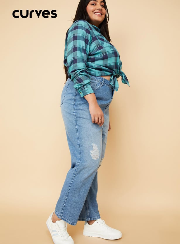 Women Mildly Distressed Mom Fit Jeans