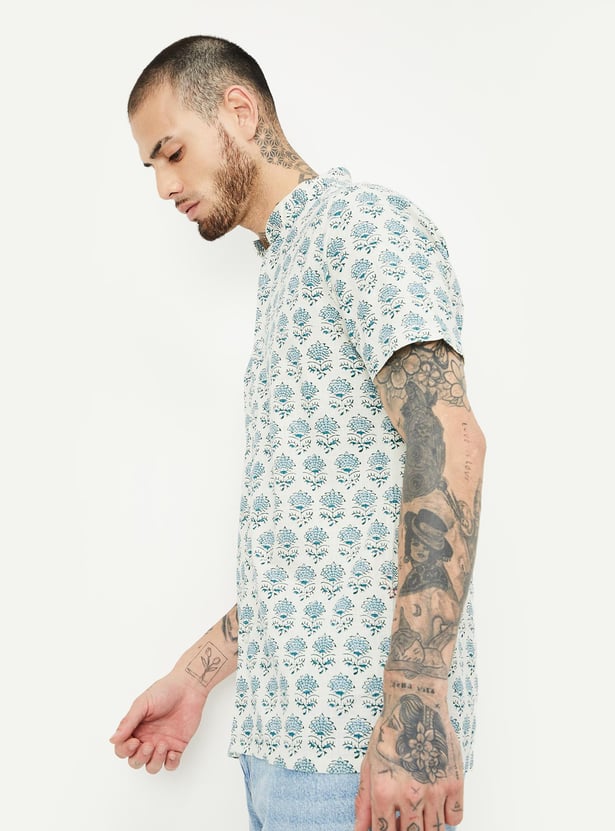 Pink Band Collar Printed kurta