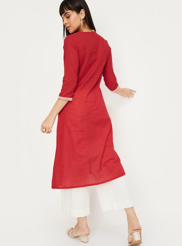 Viscose Blend Embroidered A-line Calf Length Kurta