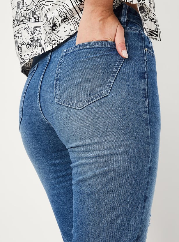 Women Distressed Mom Fit Jeans