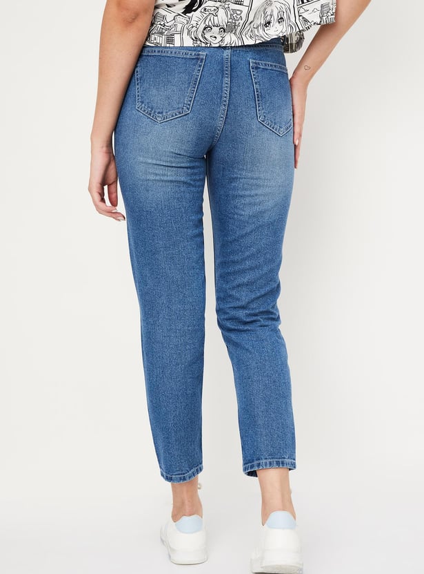 Women Distressed Mom Fit Jeans